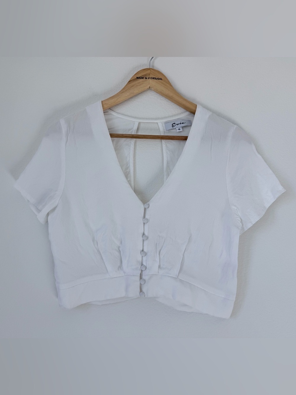 EVIE White V-Neck Button-Front Short Sleeve Blouse